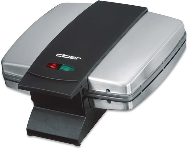 Cloer 6235 Sandwichmaker, 930 W, für 2 ganze Toast, Muschelform, optische Fertigmeldung, Kabelaufwicklung, mattiertes Edelstahlgehäuse