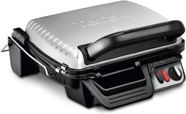Tefal 3in1 Kontaktgrill, mit Überback-Funktion, doppelte Grillfläche wenn aufgeklappt als Tischgrill/BBQ, Sandwich, Steak, Panini, regelbarer Thermostat, antihaftbeschichtet, Grau, GC3060
