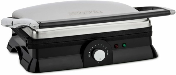 H.Koenig GR20 Kontaktgrill - vollständig aufklappbar - Antihaft-Beschichtung - 9 Temperaturstufen - 2000 W - Edelstahl - silber