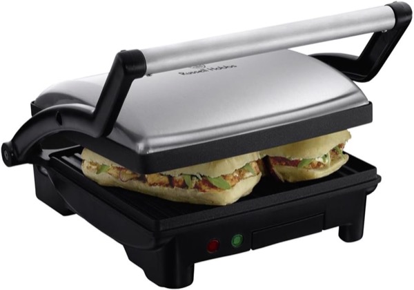 Russell Hobbs Kontaktgrill [3-in-1: Tischgrill - geöffnete Grillplatten | Panini & Sandwich Maker | Kontakt- Grill - gleichzeitig von beiden Seiten] antihaftbeschichtete Platten, Edelstahl/Schwarz