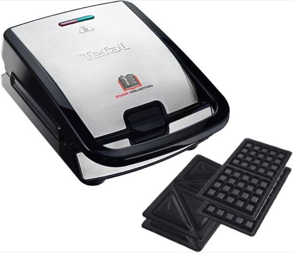 Tefal Snack Collection Sandwich- und Waffelmaker, antihaftbeschichtete Platten, spülmaschinengeeignet, erweiterbar, 700W, 28 x 36,1 x 20,3 cm, Schwarz/Silber, SW852D