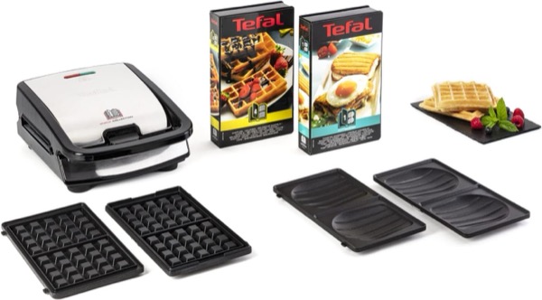 Tefal Snack Collection, Waffeleisen und Sandwiches, Erweiterbar, Platten Antihaftbeschichtet, Spülmaschinengeeignet, Praktische Aufbewahrungsboxen, schwarz/Edelstahl, SW853D