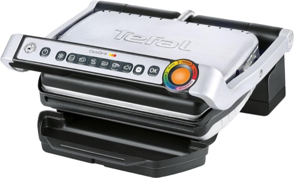 Tefal OptiGrill GC702D Kontaktgrill | für ideale Grillergebnisse | 2.000 Watt | Standard-Modell | automatische Anzeige | 6 voreingestellte Grillprogramme | 30 cm x 20 cm | schwarz/edelstahl