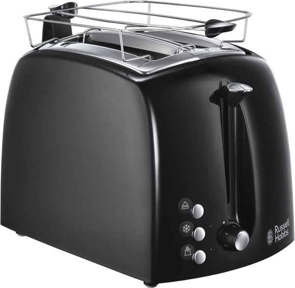 Russell Hobbs Toaster [für 2 Scheiben] Textures+ (extra breite Toastschlitze, inkl. Brötchenaufsatz & integrierte Toast-Zange, 6 Bräunungsstufen + Auftau- & Aufwärmfunktion, 850W) 22601-56