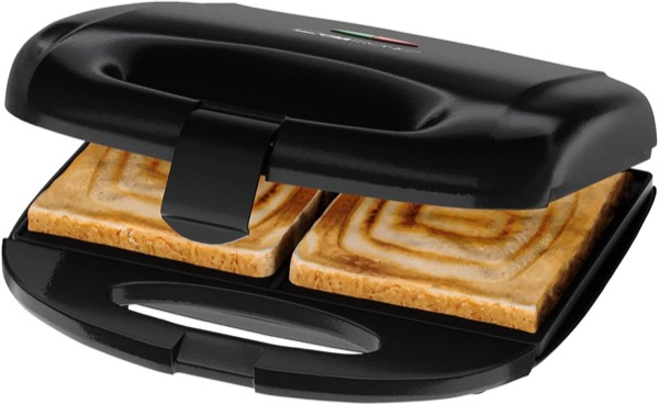 Clatronic® Sandwichmaker | für viereckige Sandwichplatten | Sandwichtoaster mit Antihaftbeschichtung | Toaster Sandwichtoaster mit Backampel | Sandwich Maker bis zu 820 Watt | ST 3814 schwarz