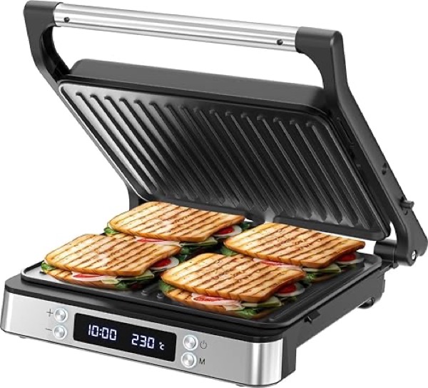 Olvy Sandwichmaker XXL, digitaler Kontaktgrill mit Antihaftplatten, 3-in-1